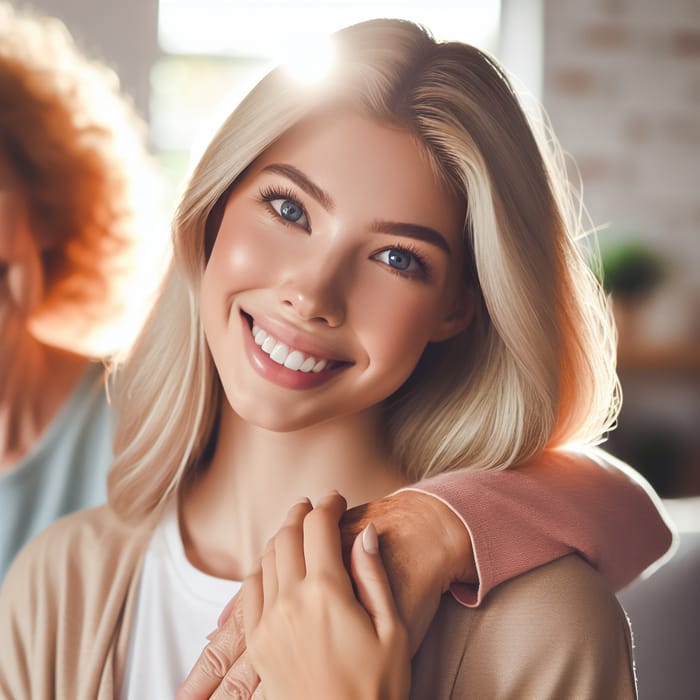 Blond Mother Fostering Positivity in Heartwarming Family Portrait