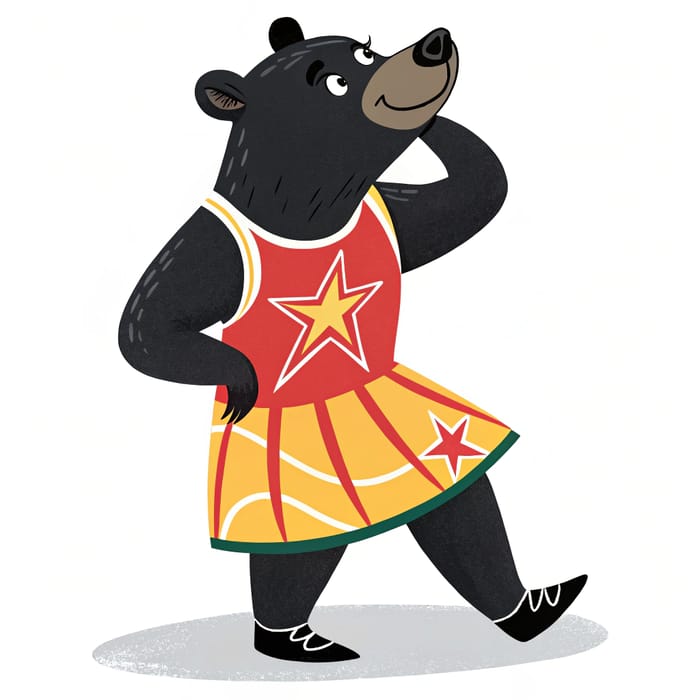 Black Bear in Netball Dress with Star Logo