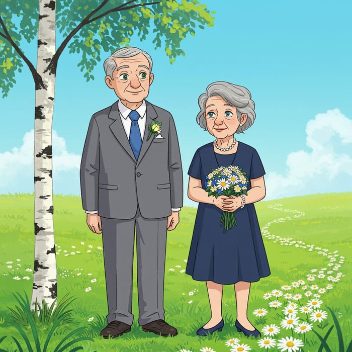 Joyful Wedding Day of Elderly Animated Couple Joyful Wedding Day of Elderly Animated Couple