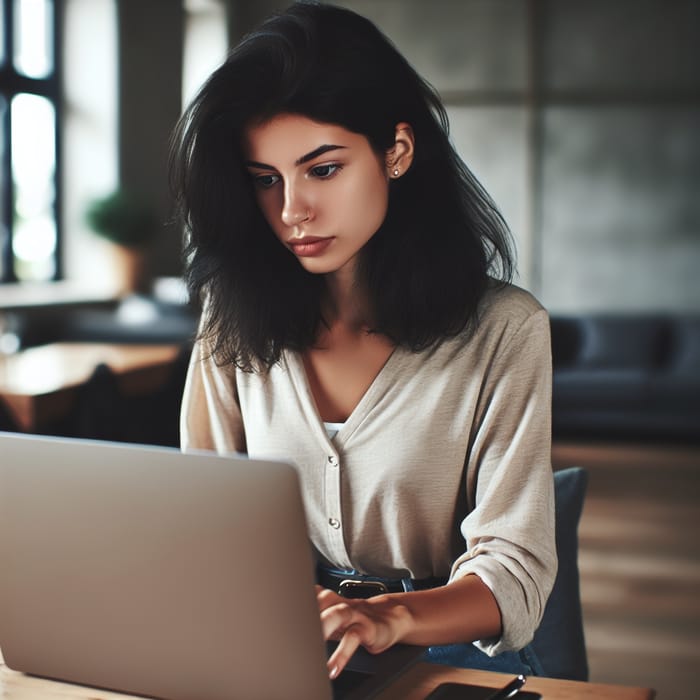 Young Female Freelancer Working with Laptop: Creative Office Vibes