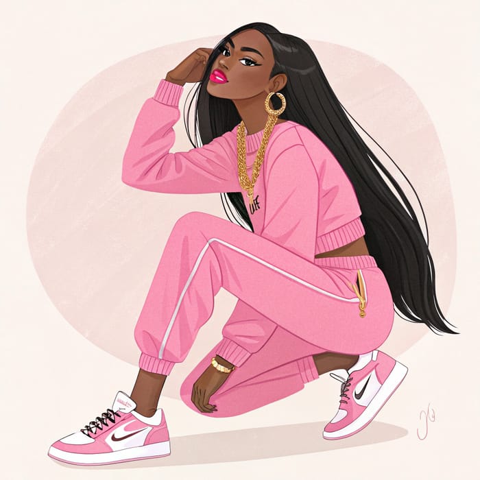 Stylish Black Barbie in Pink Jogging Suit