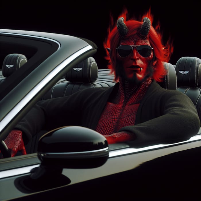 Sultry Red-Haired Demon Cruising in Stylish Black Bentley