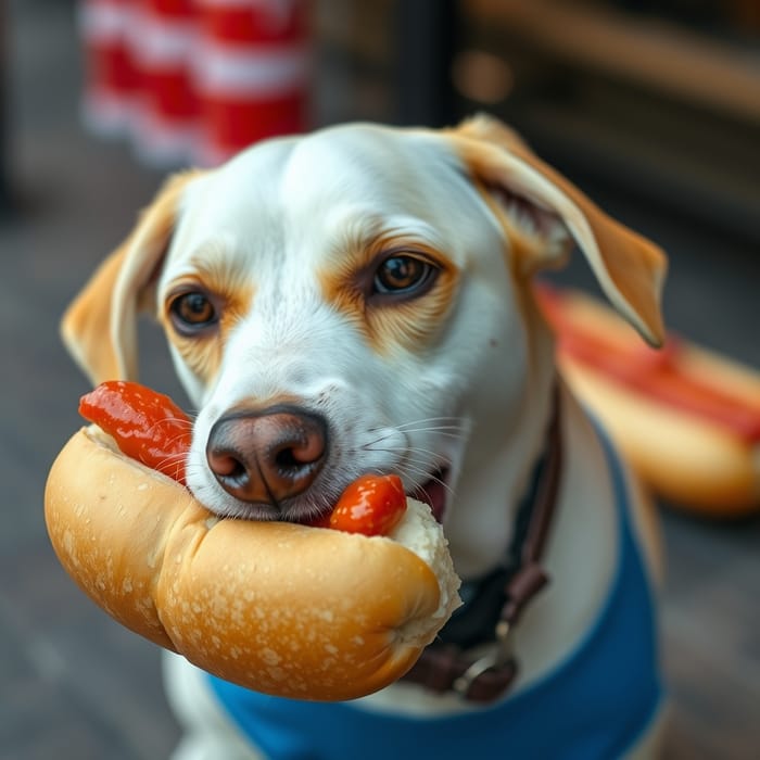 Dog Enjoys Tasty Hot Dog Snack