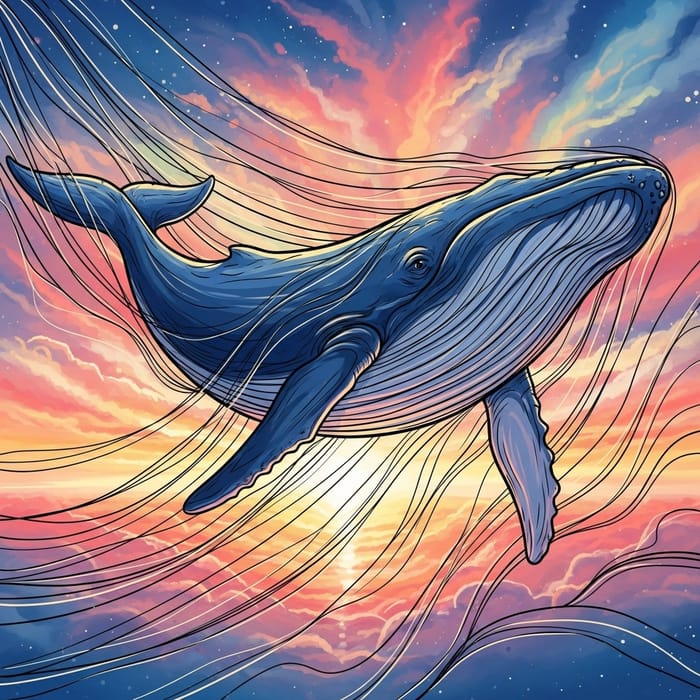 Whales Swimming in the Sky - Artistic Line Drawings
