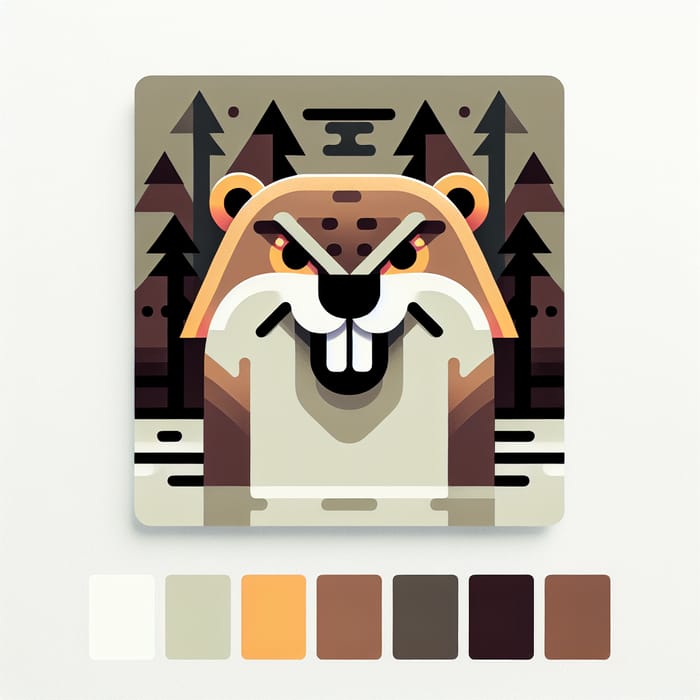 Flat Design Beaver Character in Forest - Playful Minimalist Art