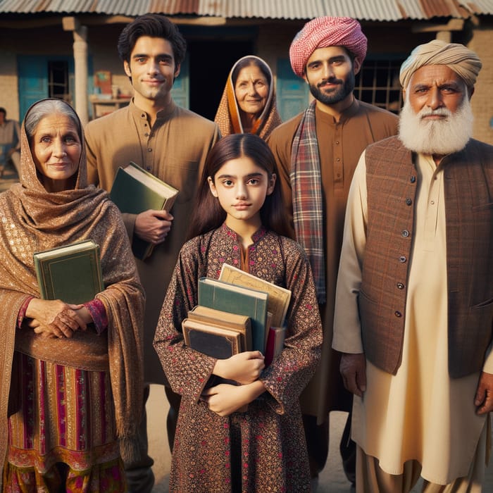 Empowered Pakhtoon Girl and Family in Village Environment with Books