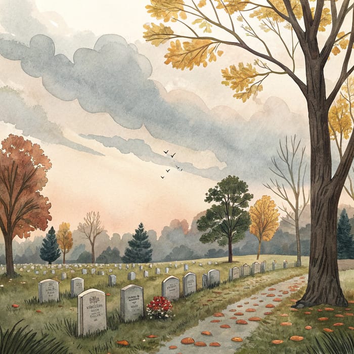 Watercolor Cemetery Art in Landscape Format