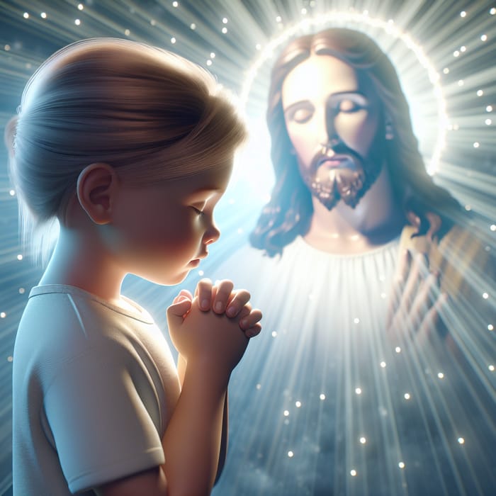 Little Kid Praying to Jesus in 3D Animation