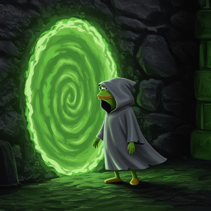 Green Pepe in Gray Cloak by Green Portal