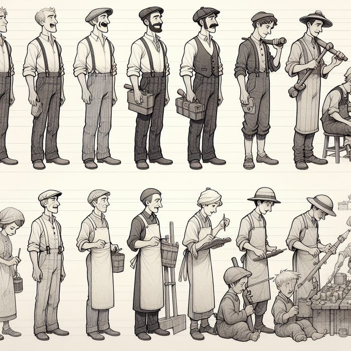 Diverse Workers Concept Art: Pencil Sketch & Color Illustration