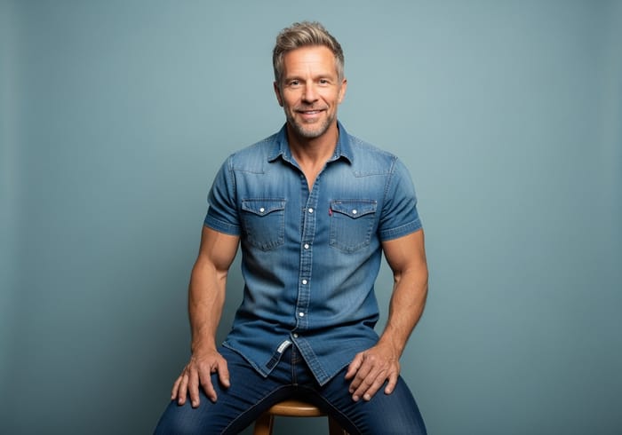 Athletic 50-Year-Old German Male in Denim Wear Athletic 50-Year-Old German Male in Denim Wear