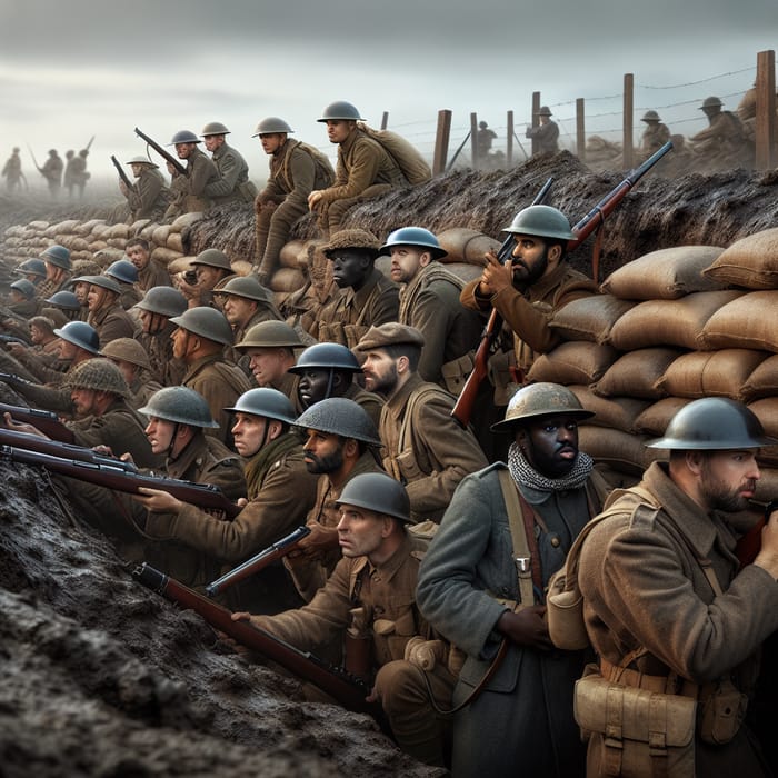 Detailed Trench Warfare Scene with Diverse Soldiers | War of the Trenches