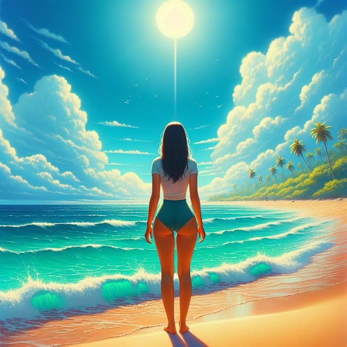 Hispanic Teenage Girl On Beach | Sunny Day Scene