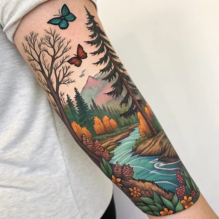 Beautiful Sleeve Tattoo of Nature