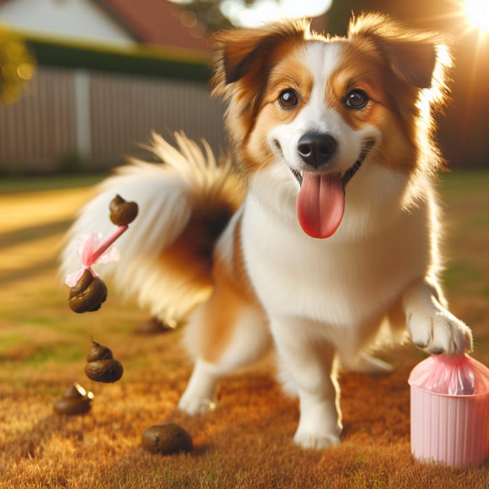 Happy Dog Proudly Cleaning Up