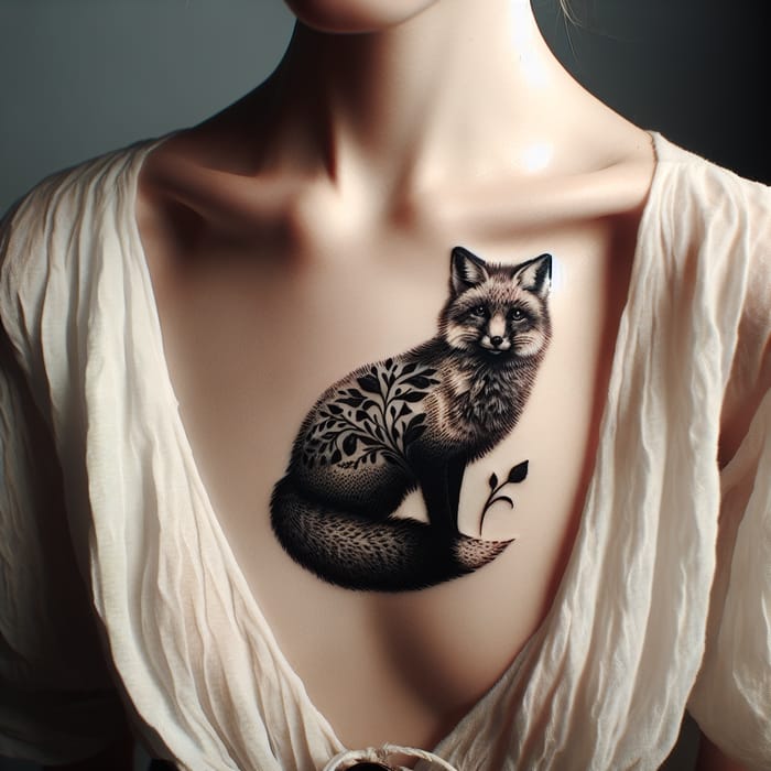 Fox Tattoo on Female Chest - Stunning Body Art