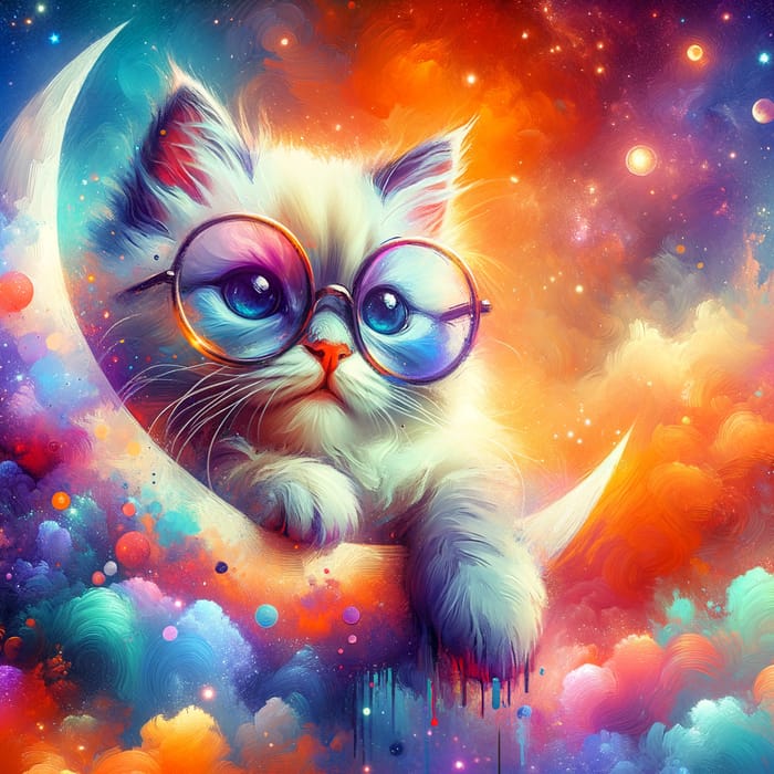 Whimsical Cat on the Moon - Dreamlike Digital Art