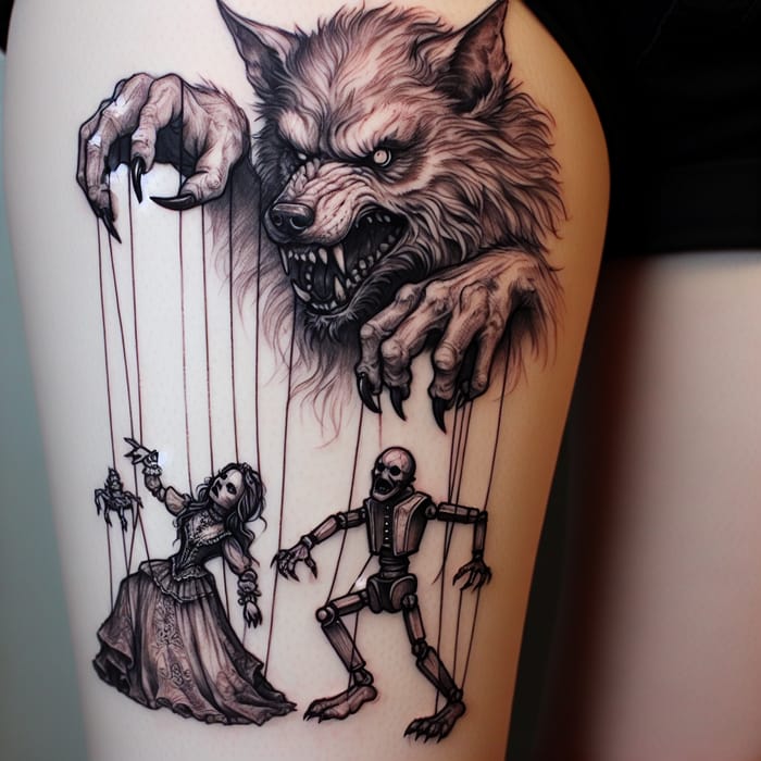 Werewolf Puppeteer Thigh Tattoo Sketch