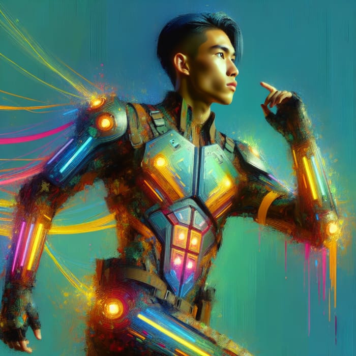 Dynamic Cyberpunk Neon Armor Suit Art of Futuristic Man