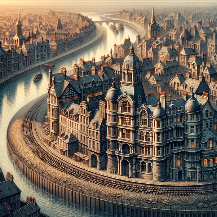 Enchanting 19th-Century Cityscape Along the Vast River | Vintage Architecture