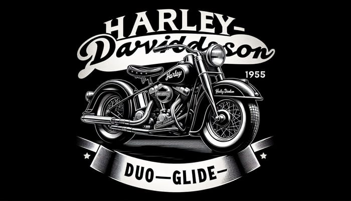 Realistic 1955 Harley-Davidson Duo-Glide Motorcycle on Black Background