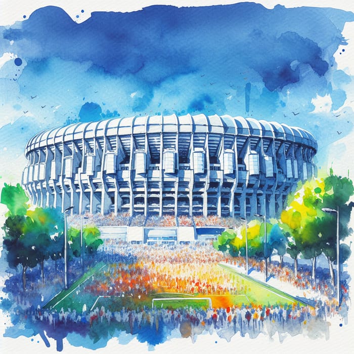 Santiago Bernabeu Stadium Watercolor Art