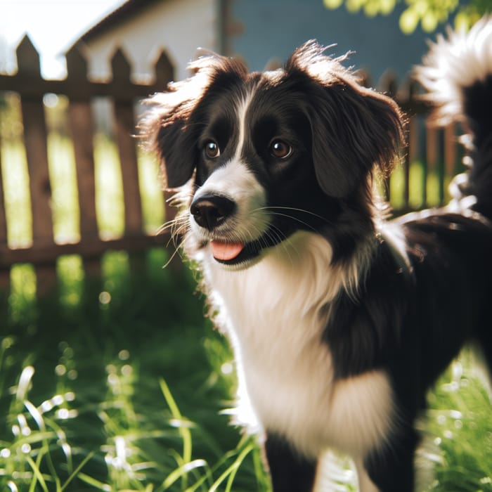 Black and White Dog in Green Field - Excitement & Joy