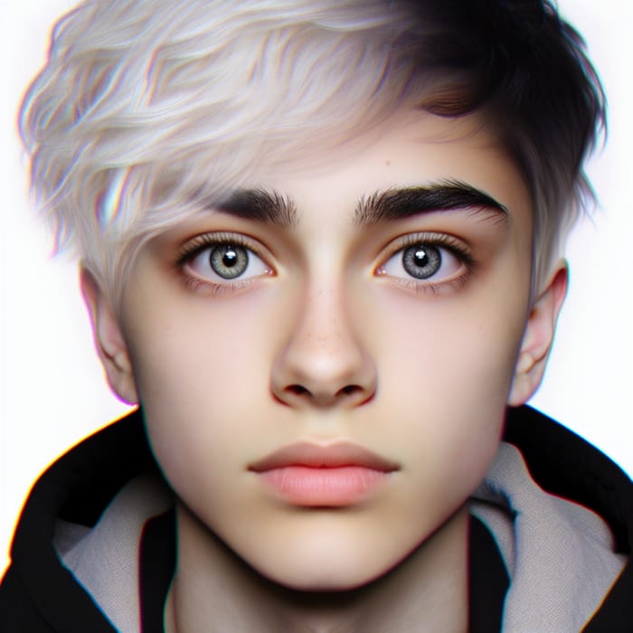 Androgynous Teen with Unique White Hair & Two-Colored Eyes in Black Hoodie