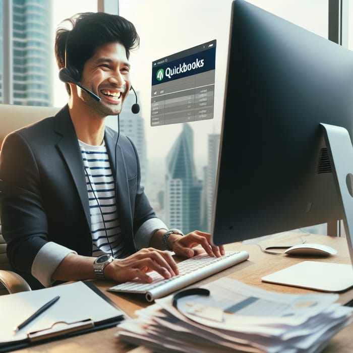 Happy Entrepreneur Utilizing Quickbooks Online