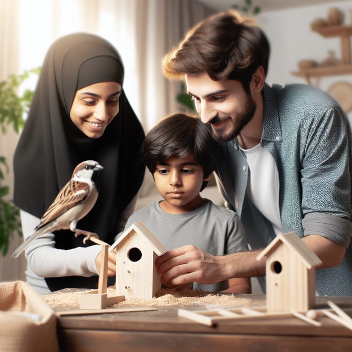 Family Building a Birdhouse in Cozy Home | Kids Crafts