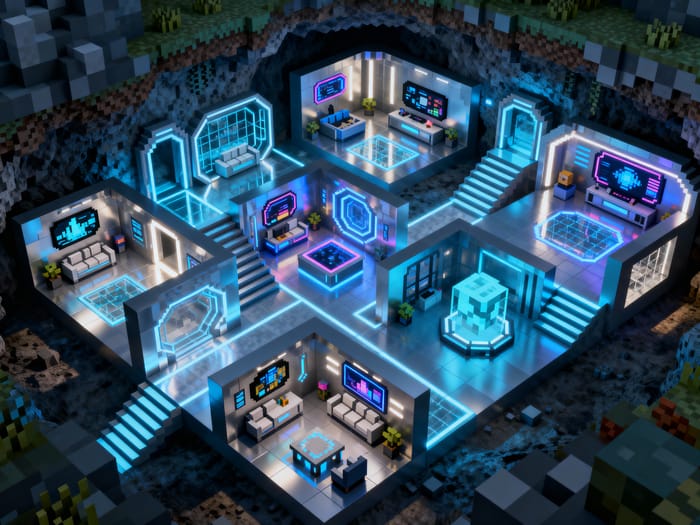 Futuristic Underground Minecraft Construction with 30 Rooms Futuristic Underground Minecraft Construction with 30 Rooms