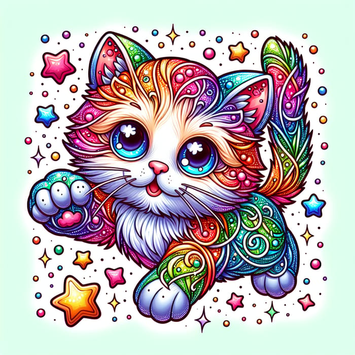 Vibrant Motion of Cartoon Kitten