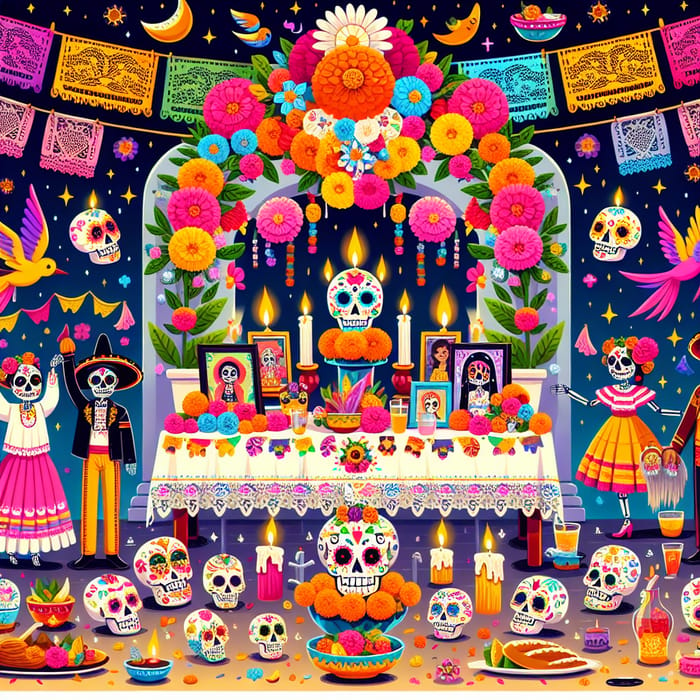 Vibrant Día de los Muertos Scene in Mexico