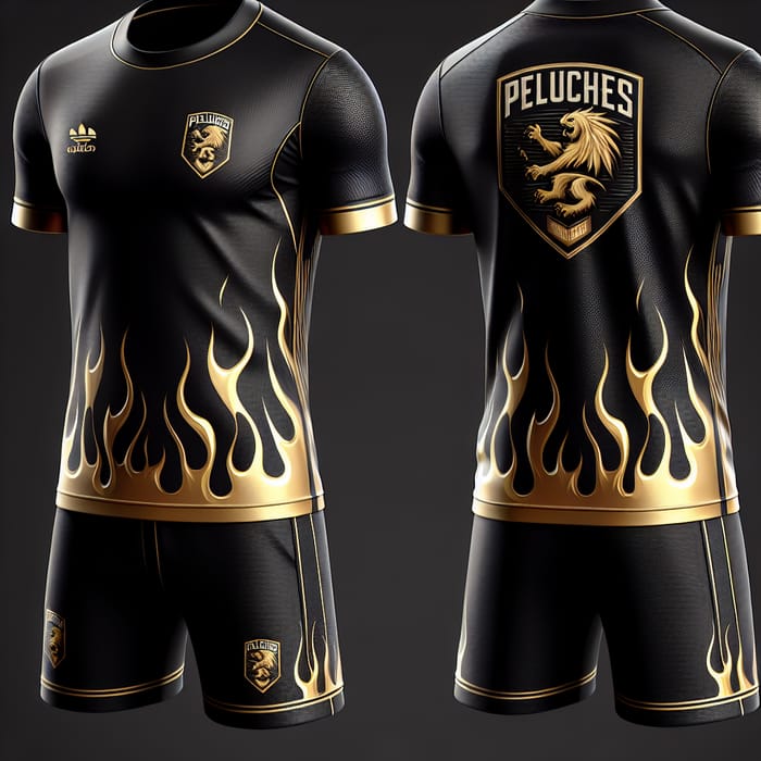 Black Sports T-Shirt with Golden Flames & Emblem