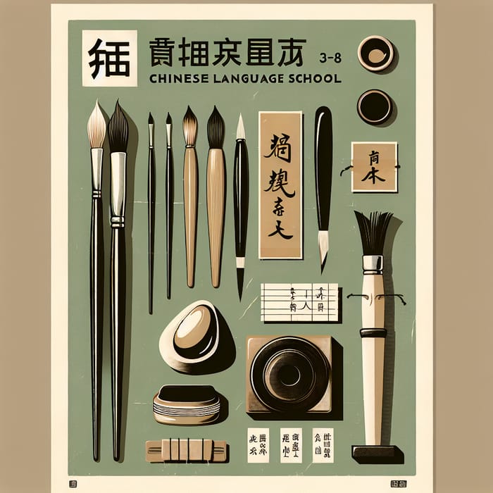 Chinese Writing Tools Poster | Vintage Style Design