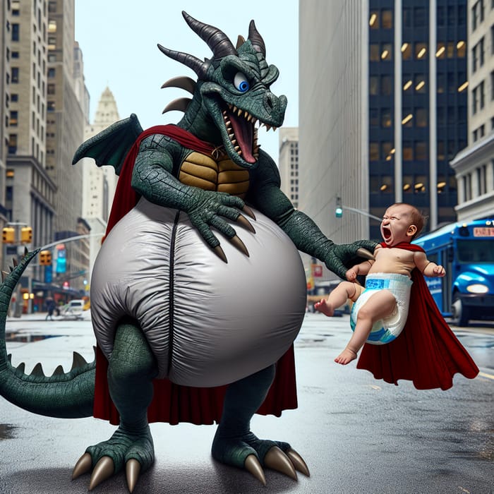 Mythical Dragon Superhero and Joyful Child | City Street Delight