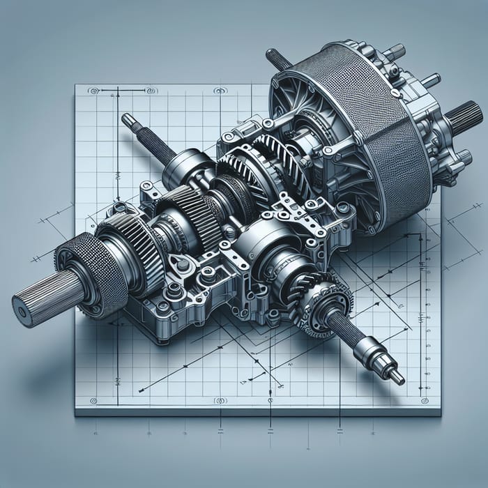 3D Isometric View of 4WD Transmission System with Differentials