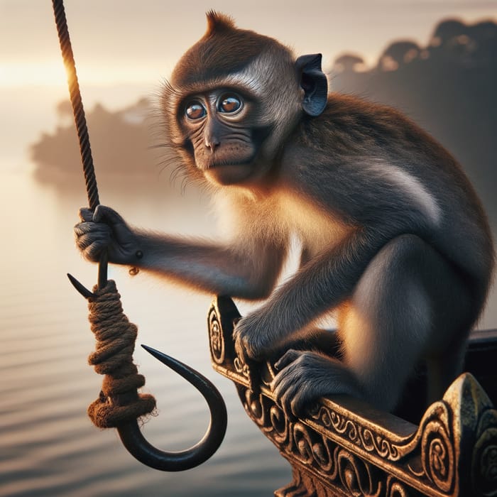 Monkey with Hook - Adorable Primate Photograph