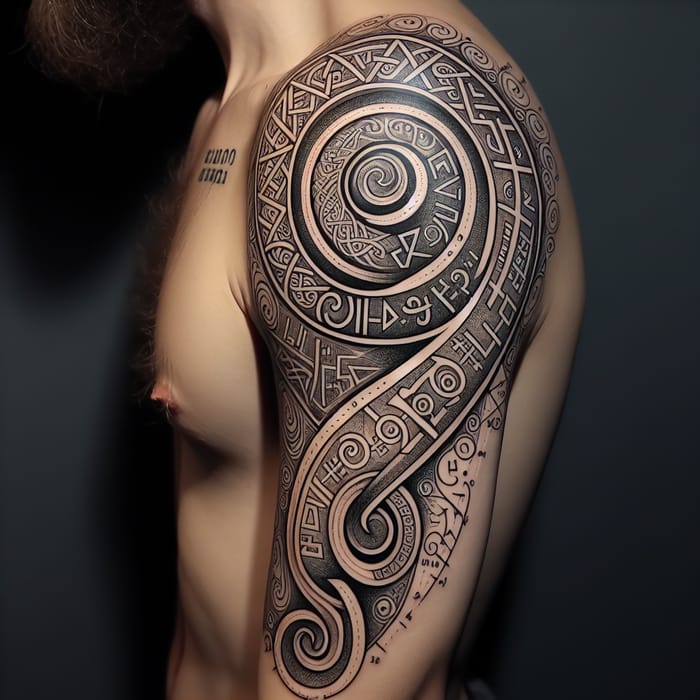 Viking-Inspired Scientific Tattoo from Shoulder to Wrist