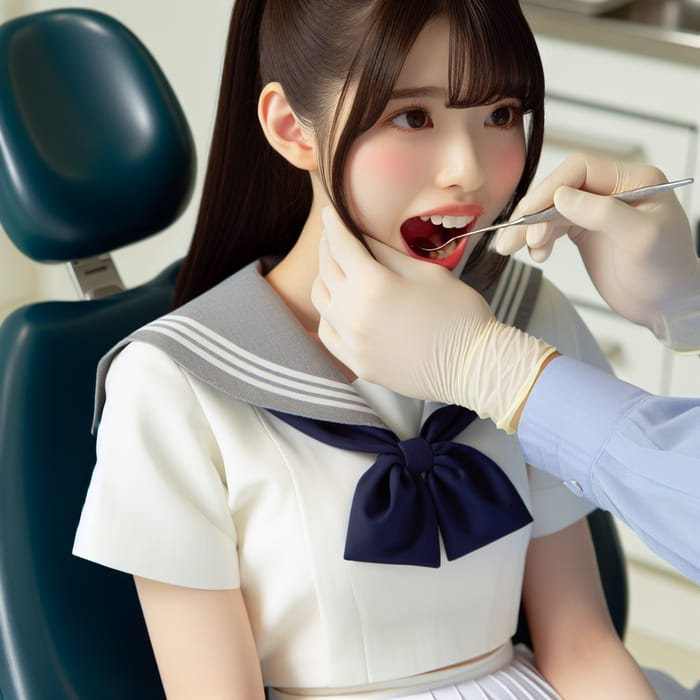 Japanese Schoolgirl Dental Check-Up in Sailor Uniform