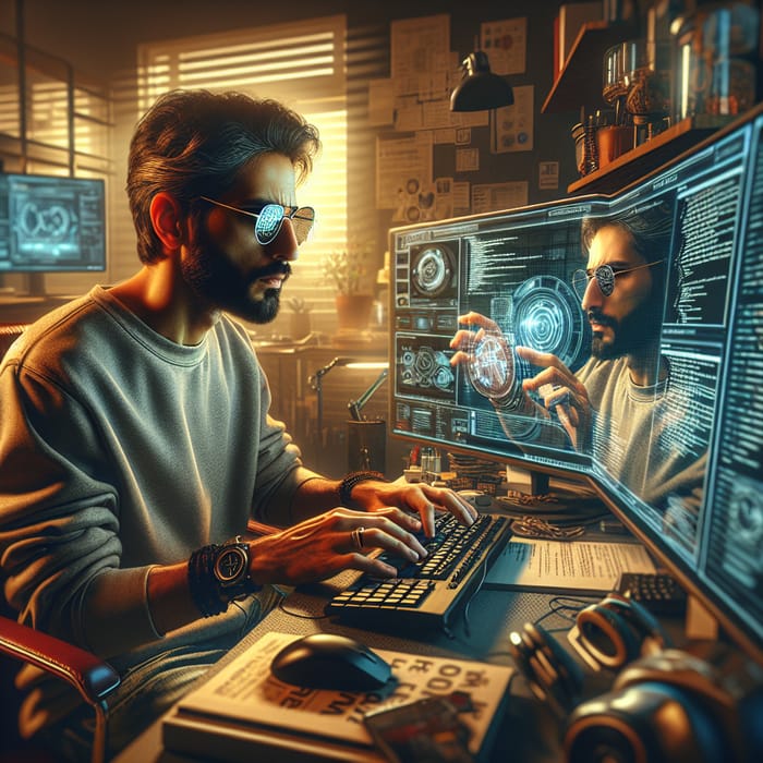 Middle-Eastern Man Engrossed in Modern Technology | Computer Enthusiast