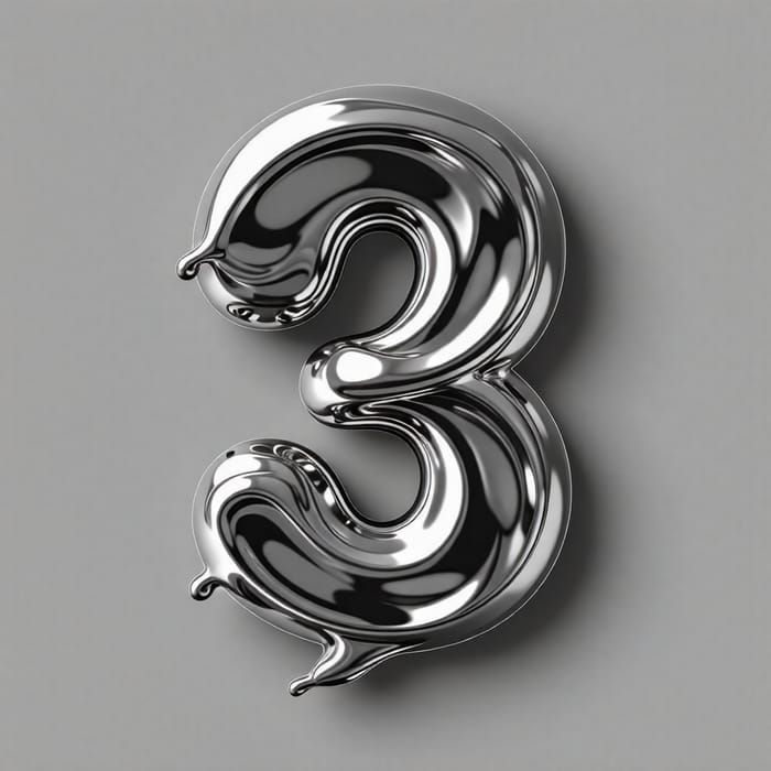 Liquid Mercury 3D Grey '3' Symbol - 3D Render