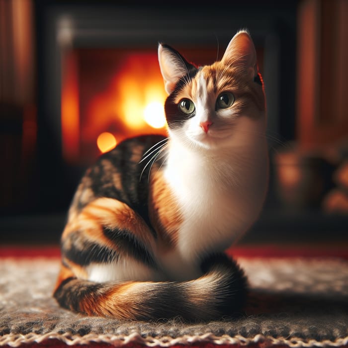 Adorable Calico Cat Sitting in Cozy Home Environment