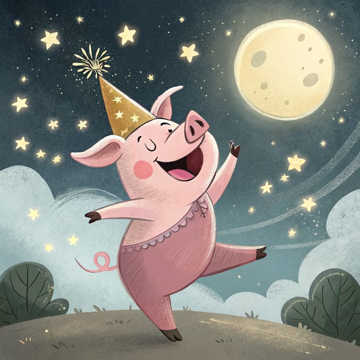 Dancing Pig Animation Under the Moon