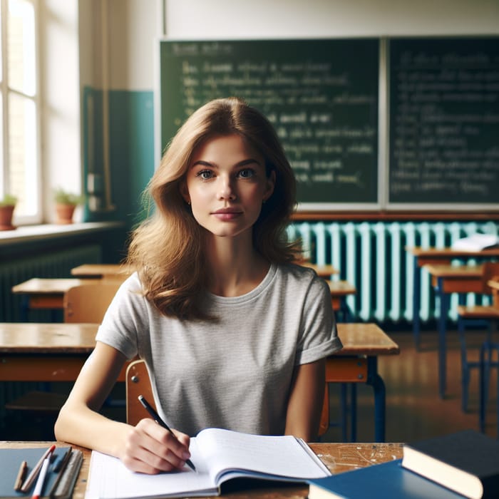 Beautiful Girl in Classroom Study Session