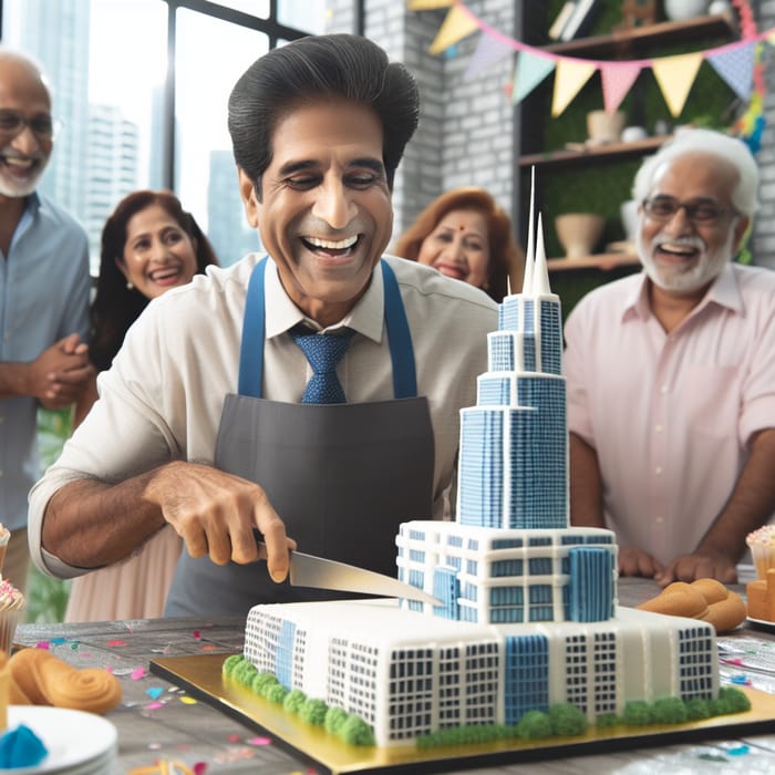 South Asian Man Celebrates Birthday with Skyscraper Cake