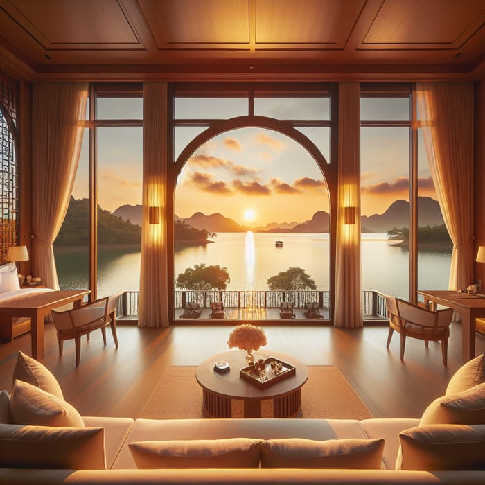 Dreamy Suite with Serene Lake Sunset View