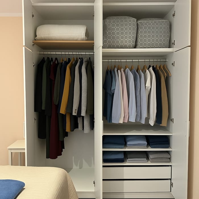 Versatile Wardrobe with Hanging & Storage Solutions Versatile Wardrobe with Hanging & Storage Solutions
