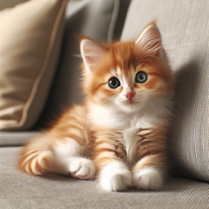 Charming Orange & White Kitten Relaxing on Couch