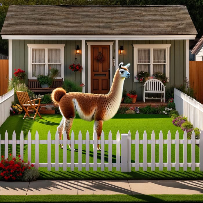 Charming Vicuna in Yard with White Picket Fence | Unique Suburban View